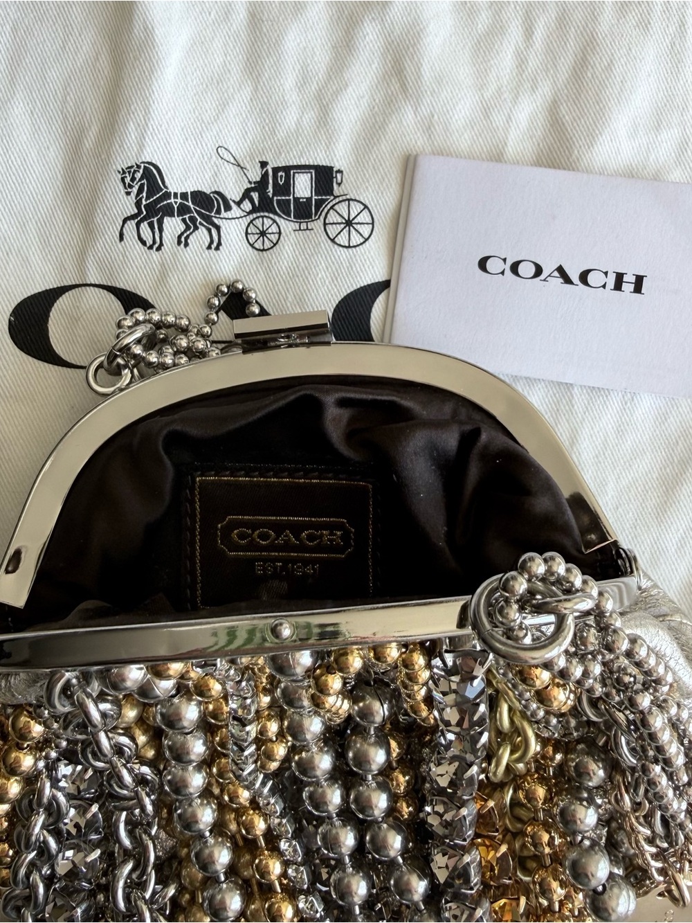 Rare Limited Edition Coach Poppy Metallic Fringe Chain Purse- Gold & Silver - Picture 5 of 6
